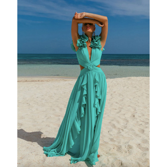 PatBo Cyan Flutter Sleeve Maxi Dress - Picture 5 of 16